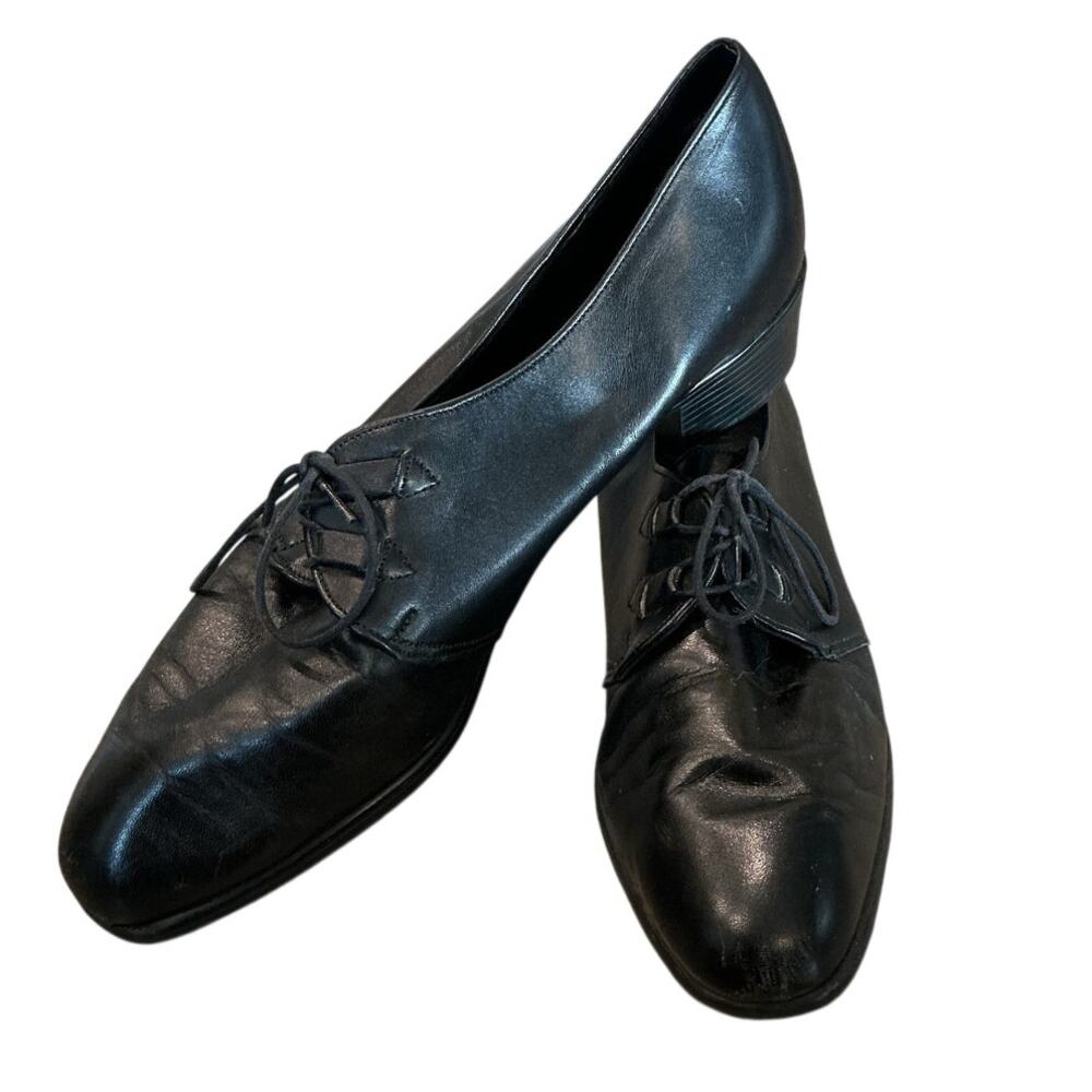 Munro Womens Leather Lace up Loafers Black 10.5 N Classic Cottagecore Witchy